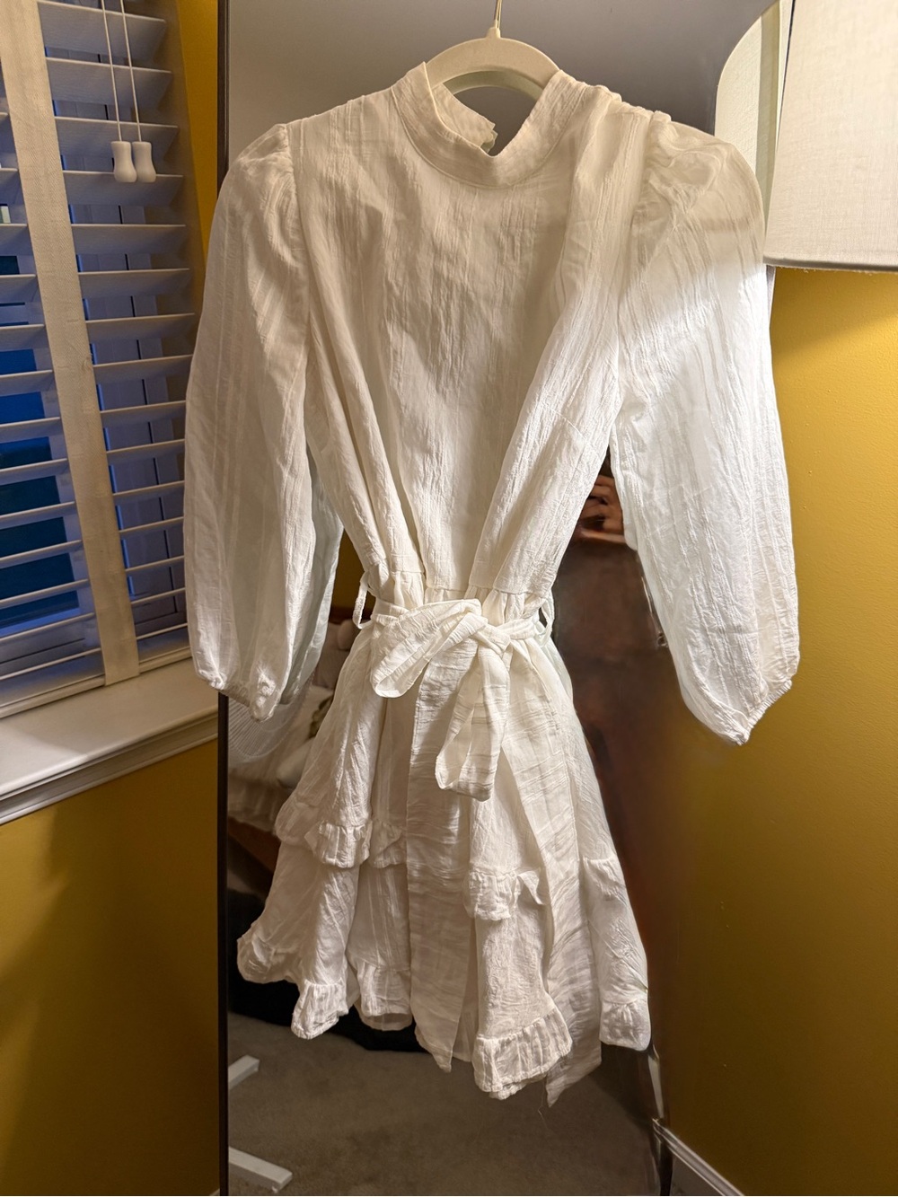 American Eagle Outfitters White Ruffled Tie-Waist Dress